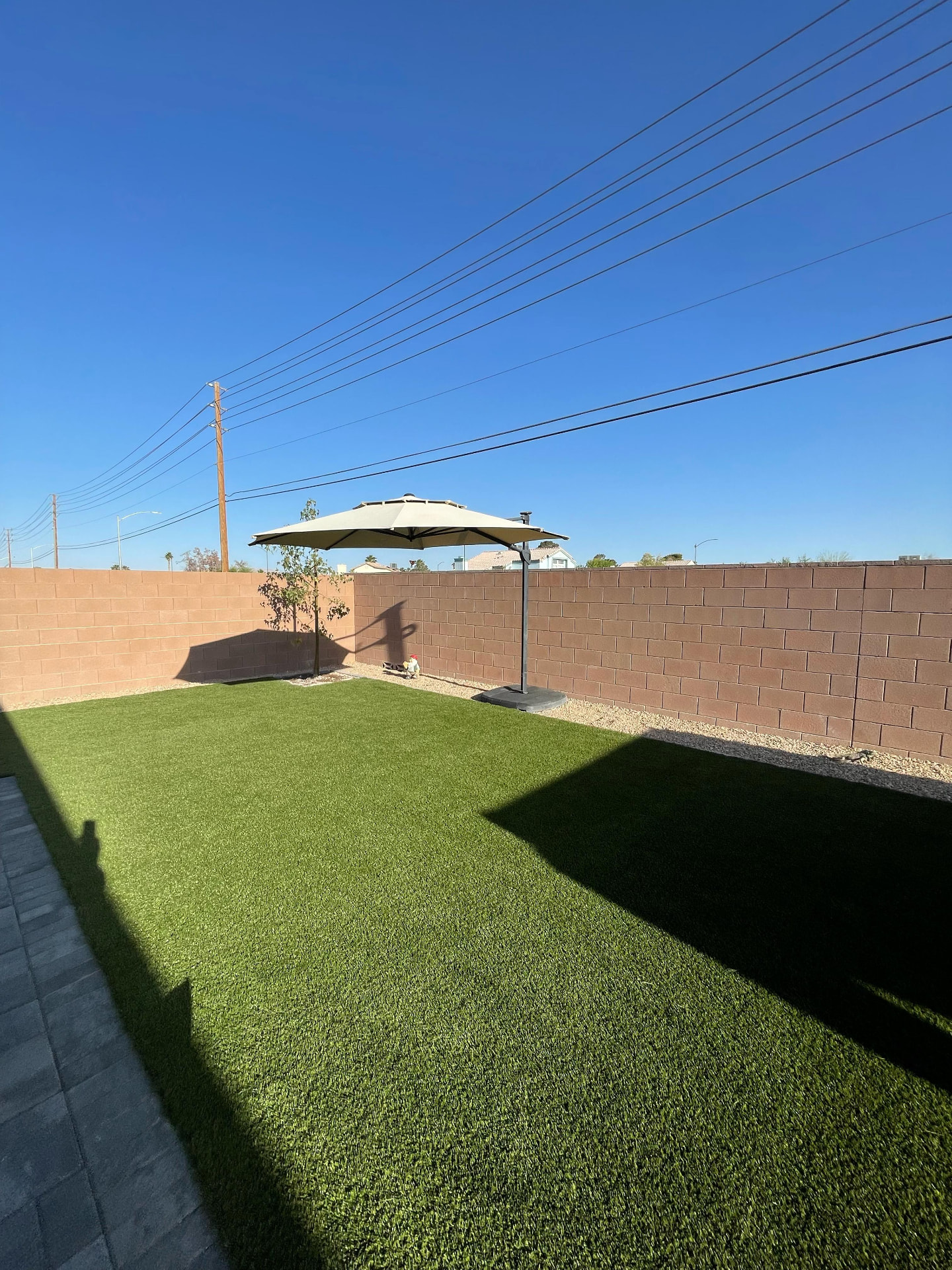 Artificial turf backyard lawn installed in a Las Vegas home