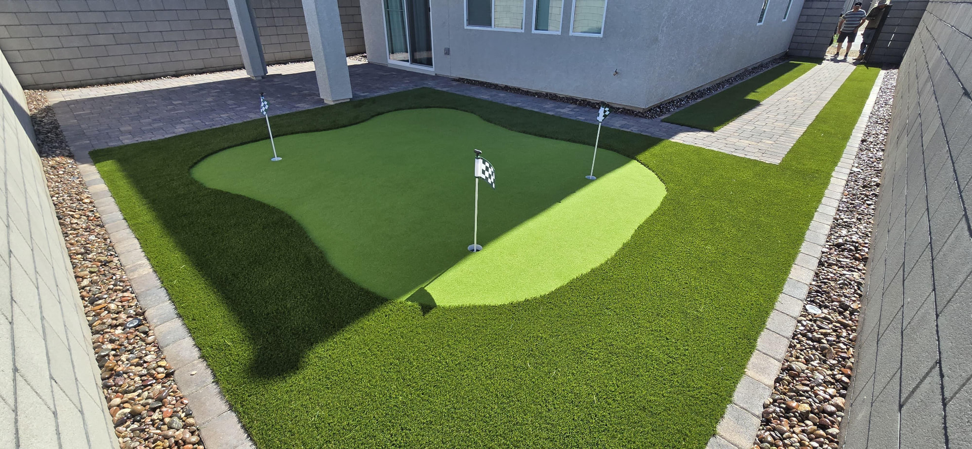 Backyard synthetic putting green installed at a Las Vegas home
